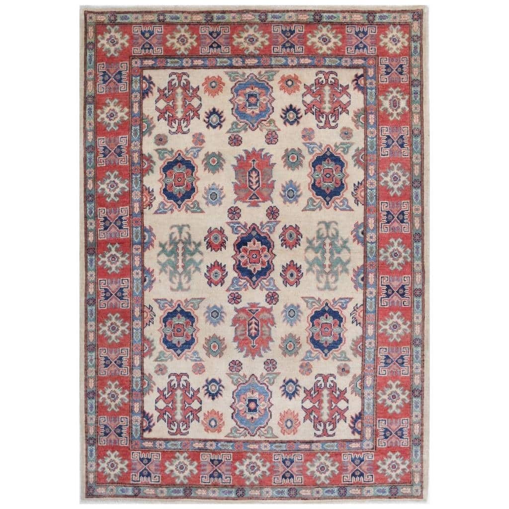 Handmade One-of-a-Kind Kazak Vegetable Dye Wool Rug (Afghanistan) - 4' x 5'9