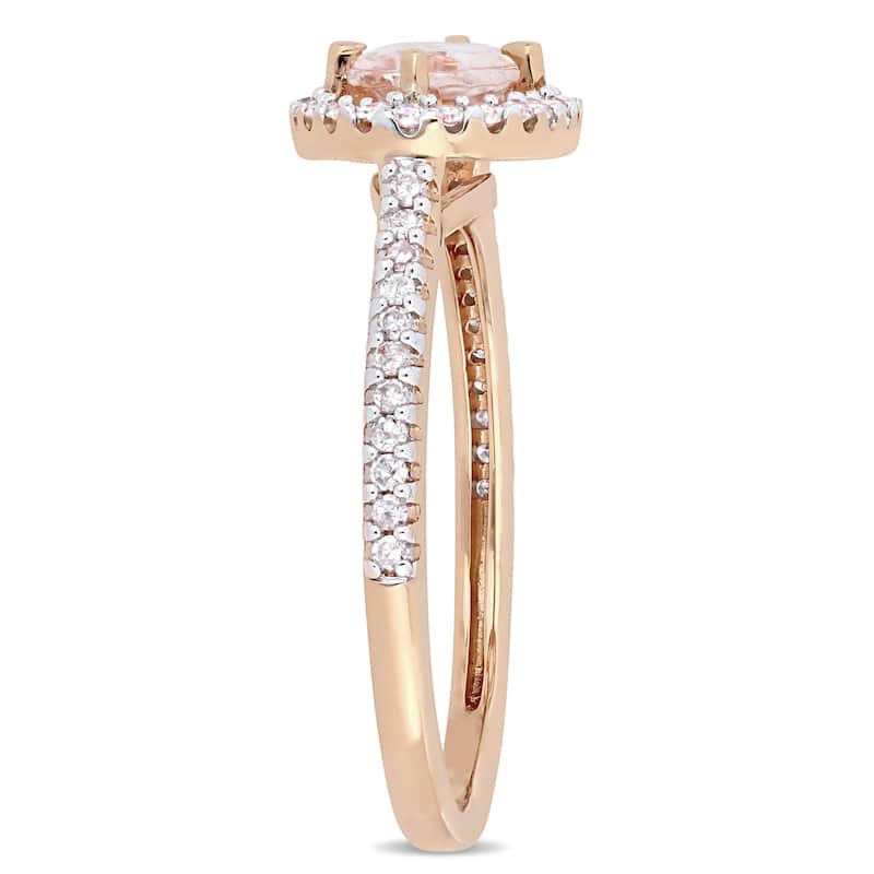 Miadora 14k Rose Gold Morganite and 1/4ct TDW Diamond Floating Oval Halo Ring