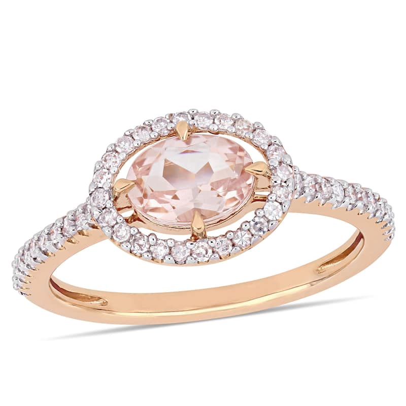 Miadora 14k Rose Gold Morganite and 1/4ct TDW Diamond Floating Oval Halo Ring
