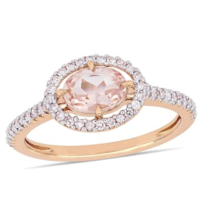 Miadora 14k Rose Gold Morganite and 1/4ct TDW Diamond Floating Oval Halo Ring