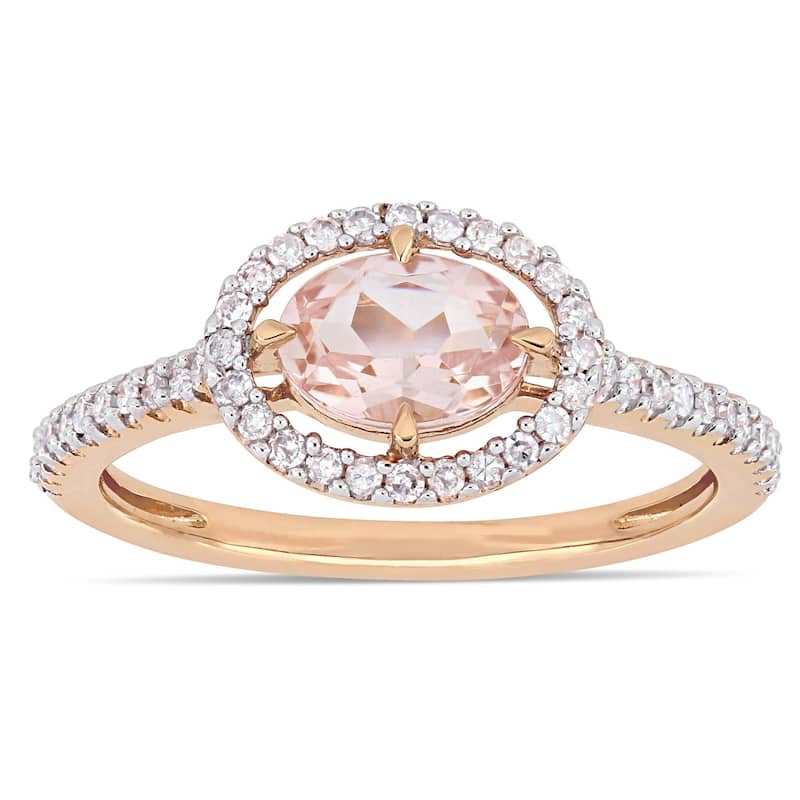 Miadora 14k Rose Gold Morganite and 1/4ct TDW Diamond Floating Oval Halo Ring