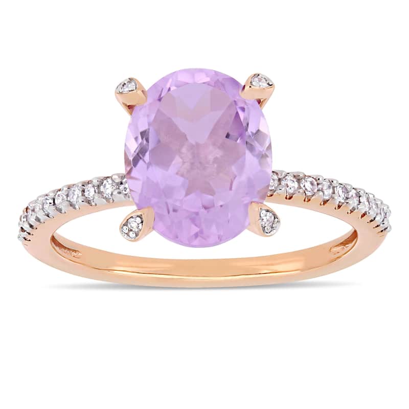 Miadora 10k Rose Gold Oval-Cut Rose De France and 1/10ct TDW Diamond Solitaire Ring