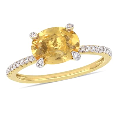 Miadora 10k Yellow Gold Oval-Cut Citrine and 1/10ct TDW Diamond Solitaire Ring