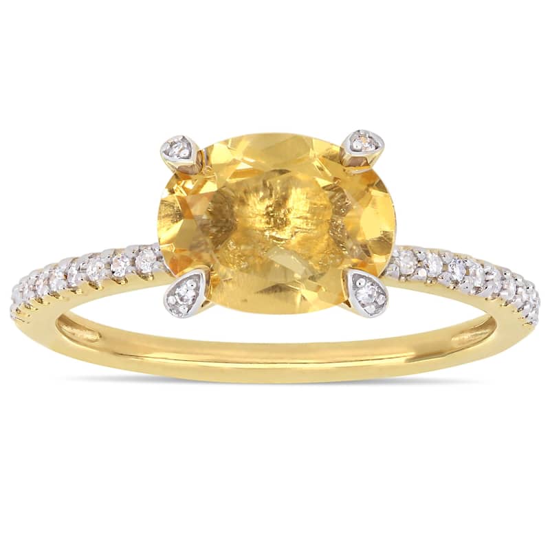 Miadora 10k Yellow Gold Oval-Cut Citrine and 1/10ct TDW Diamond Solitaire Ring