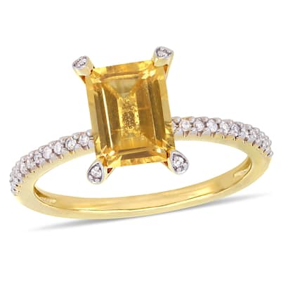 Miadora 10k Yellow Gold Octagon-Cut Citrine and 1/10ct TDW Diamond Solitaire Ring