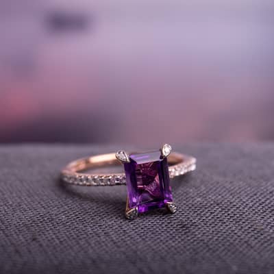 Miadora 10k Rose Gold Octagon-Cut African-Amethyst and 1/10ct TDW Diamond Solitaire Ring