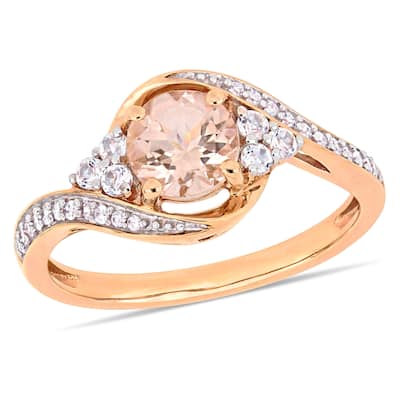 Miadora 10k Rose Gold Morganite White Topaz and 1/10ct TDW Diamond Engagement Ring