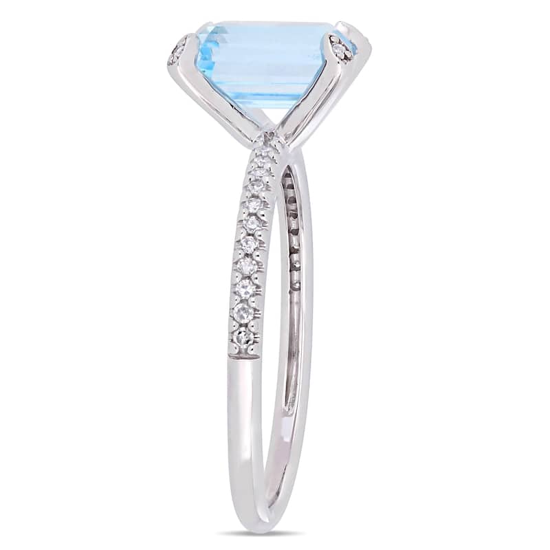 Miadora 10k White Gold Octagon-Cut Sky-Blue Topaz and 1/10ct TDW Diamond Solitaire Ring