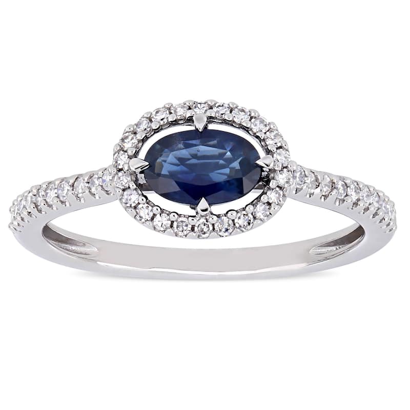 Miadora 14k White Gold Sapphire and 1/5ct TDW Diamond Floating Oval Halo Ring