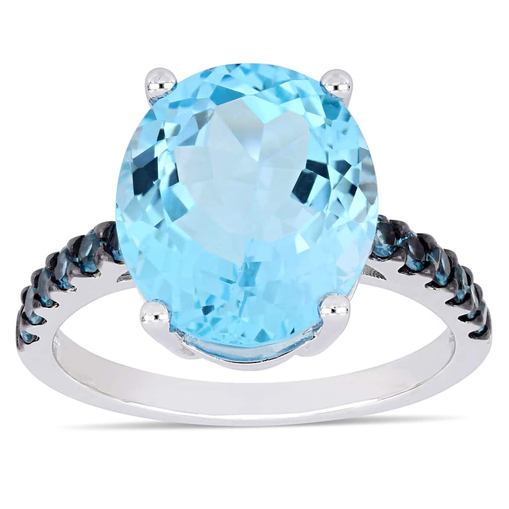 Miadora Sterling Silver Sky and London Blue Topaz Cocktail Ring