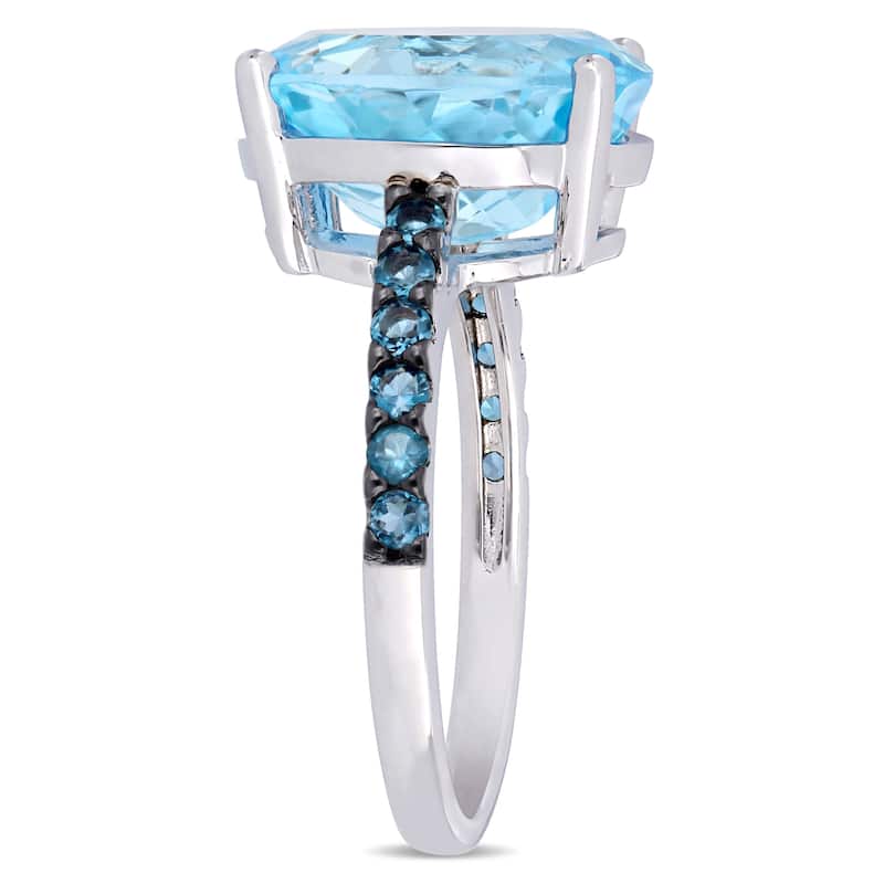 Miadora Sterling Silver Sky and London Blue Topaz Cocktail Ring