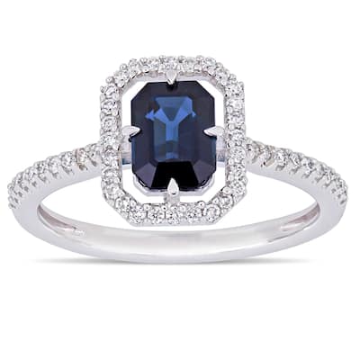 Miadora 14k White Gold Blue Sapphire and 1/4ct TDW Diamond Floating Halo Ring