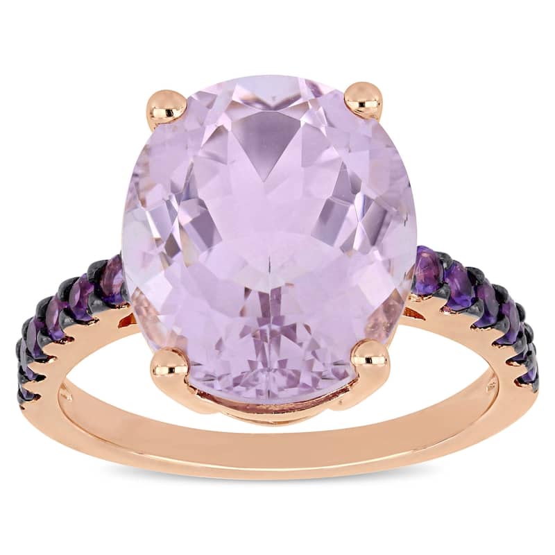 Miadora Rose Plated Sterling Silver Amethyst and Rose de France Cocktail Ring
