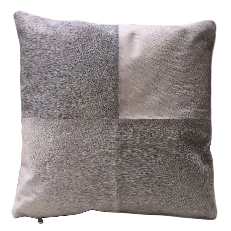 Grey Cowhide Pillow ESEL. Double sided leather pillow.