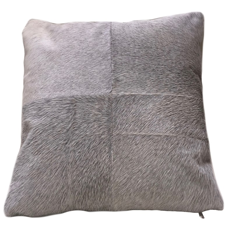 Grey Cowhide Pillow ESEL. Double sided leather pillow.