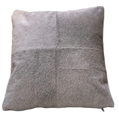Grey Cowhide Pillow ESEL. Double sided leather pillow.