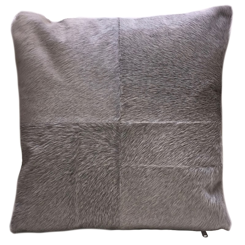 Grey Cowhide Pillow ESEL. Double sided leather pillow.