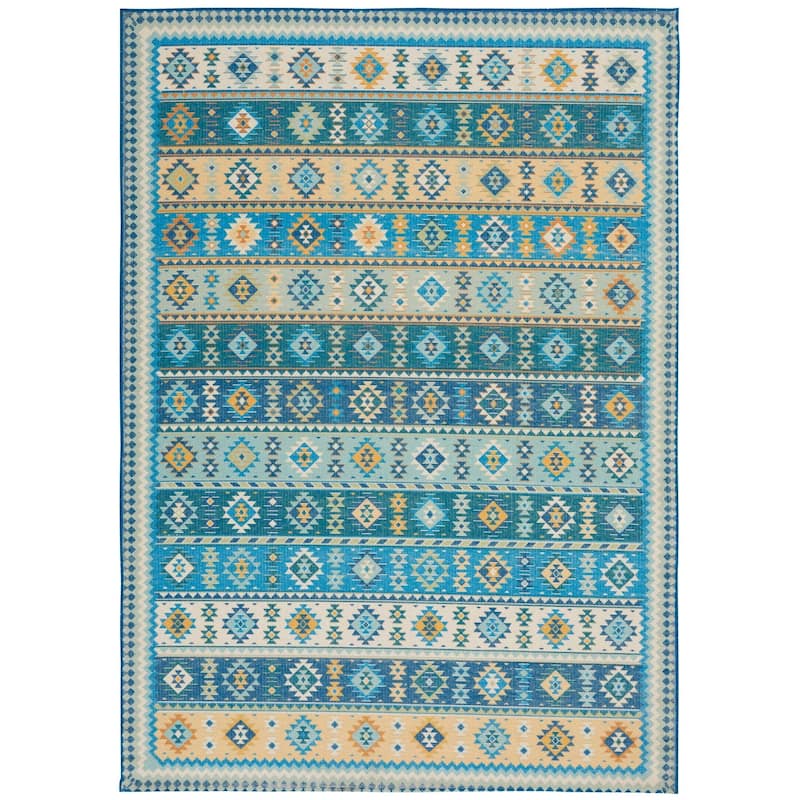 Nourison Madera Light Orange Aztec Area Rug - 7' 10" x 10' - Blue - Rectangle
