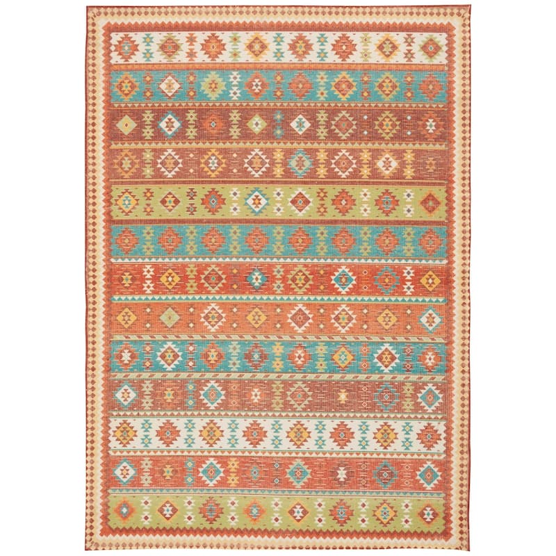 Nourison Madera Light Orange Aztec Area Rug - 5' x 7' - Orange/Multi - Rectangle