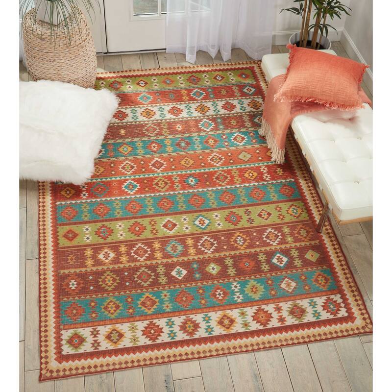 Nourison Madera Light Orange Aztec Area Rug