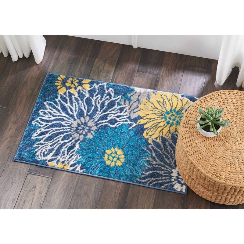 Nourison Passion Abstract Modern Floral Area Rug - 1' 8" x 2' 8" - Blue/Yellow