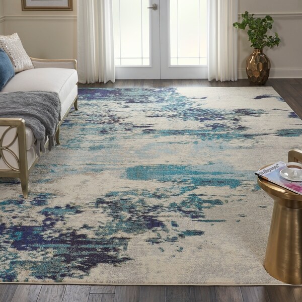 Shop Nourison Celestial Ivory Teal Blue Abstract Area Rug - 9' x 12