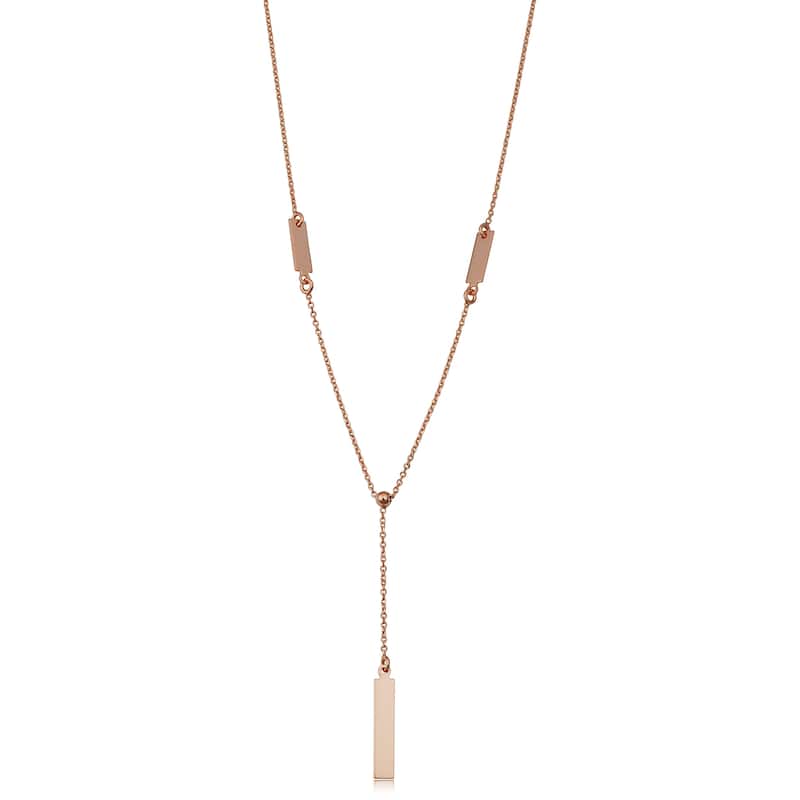 Fremada Italian 14k Yellow Gold or Rose Gold Adjustable Length Bar Drop Necklace (adjusts to 17 or 18 inches) - Rose