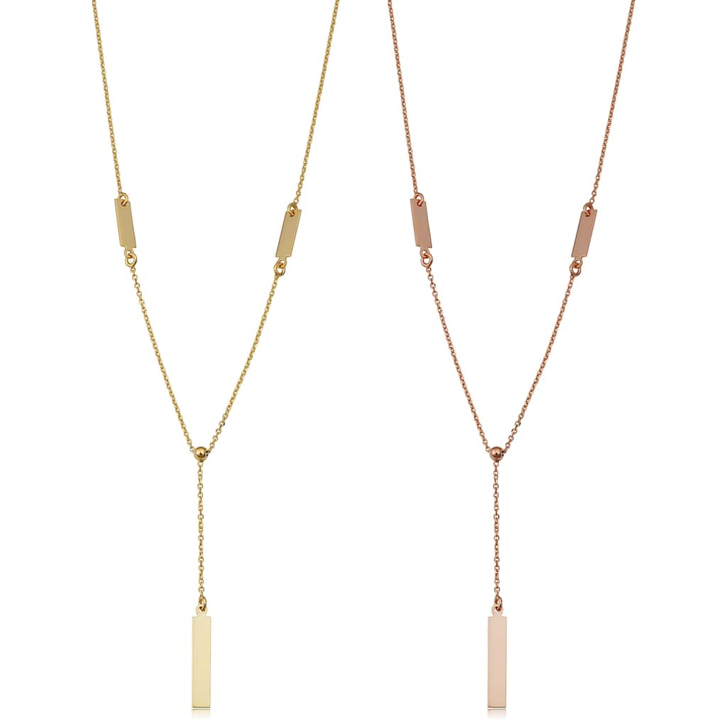 Fremada Italian 14k Yellow Gold or Rose Gold Adjustable Length Bar Drop Necklace (adjusts to 17 or 18 inches)