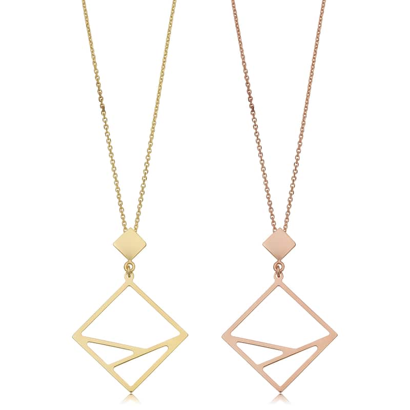 Fremada Italian 14k Yellow , White, Rose Gold Geometric Pendant Adjustable Length Necklace (adjusts to 17 or 18 inches)