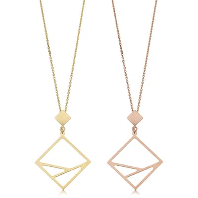 Fremada Italian 14k Yellow , White, Rose Gold Geometric Pendant Adjustable Length Necklace (adjusts to 17 or 18 inches)
