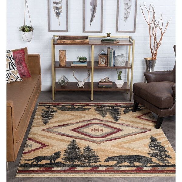 Alise Rugs Natural Lodge Novelty Lodge Area Rug - 3'11 x 5'3
