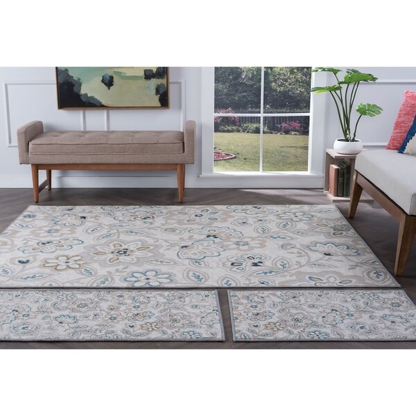 Alise Rugs Majolica Transitional Floral Three Piece Set - 5' x 7'