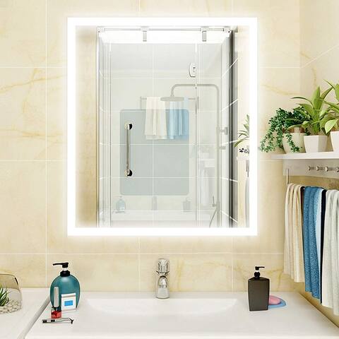 Vanity Art 24-Inch LED Lighted Illuminated Bathroom Vanity Wall Mirror with Sensor Switch, Horizontal Rectangle White Mirrors