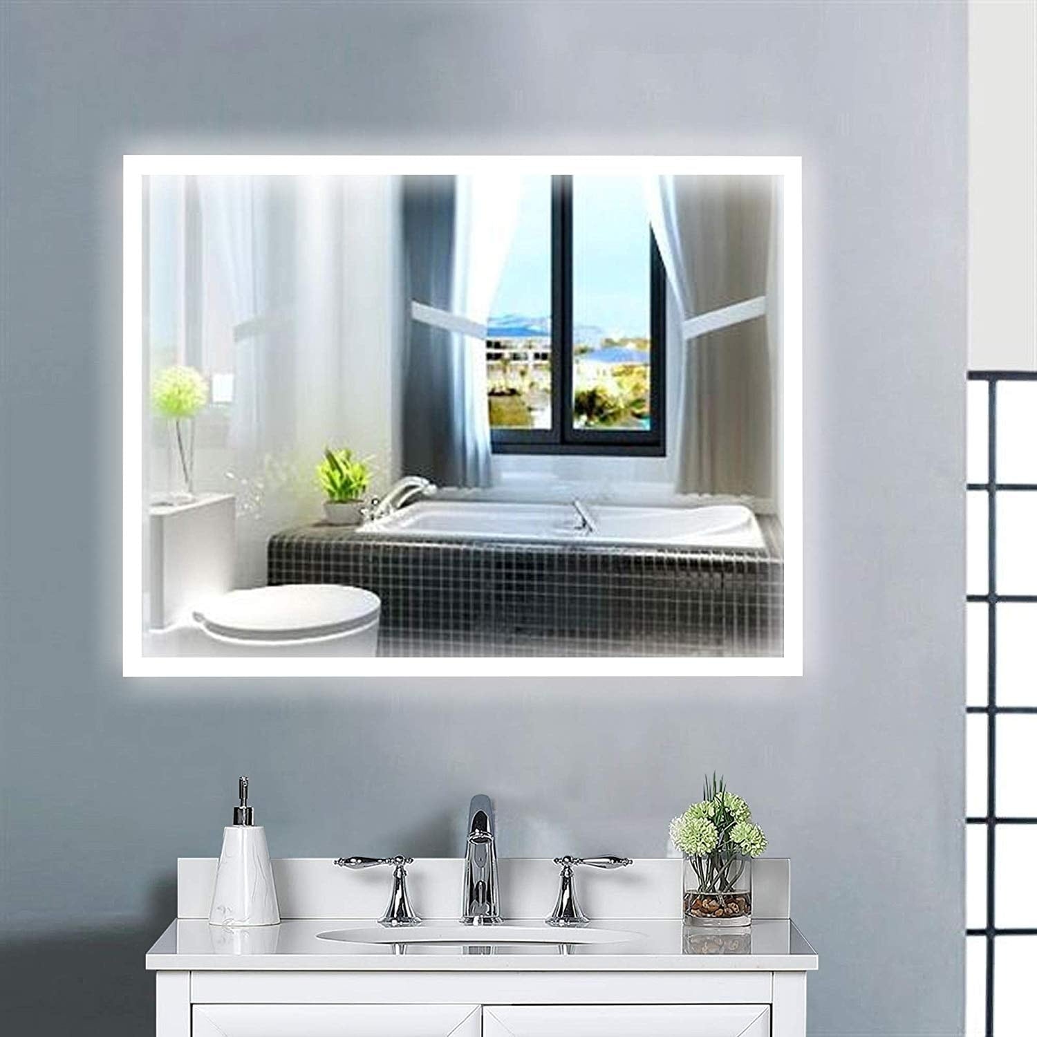 Shop Vanity Art 36 Inch Led Lighted Illuminated Bathroom Vanity Wall Mirror With Sensor Switch Horizontal Rectangle White Mirrors Overstock 22572512