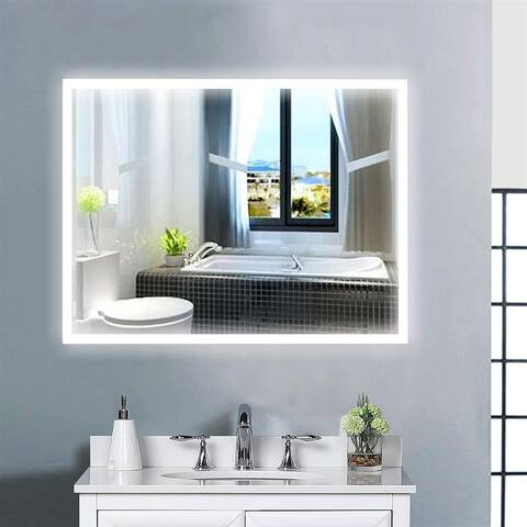 Vanity Art 36-Inch LED Lighted Illuminated Bathroom Vanity Wall Mirror with Sensor Switch, Horizontal Rectangle White Mirrors