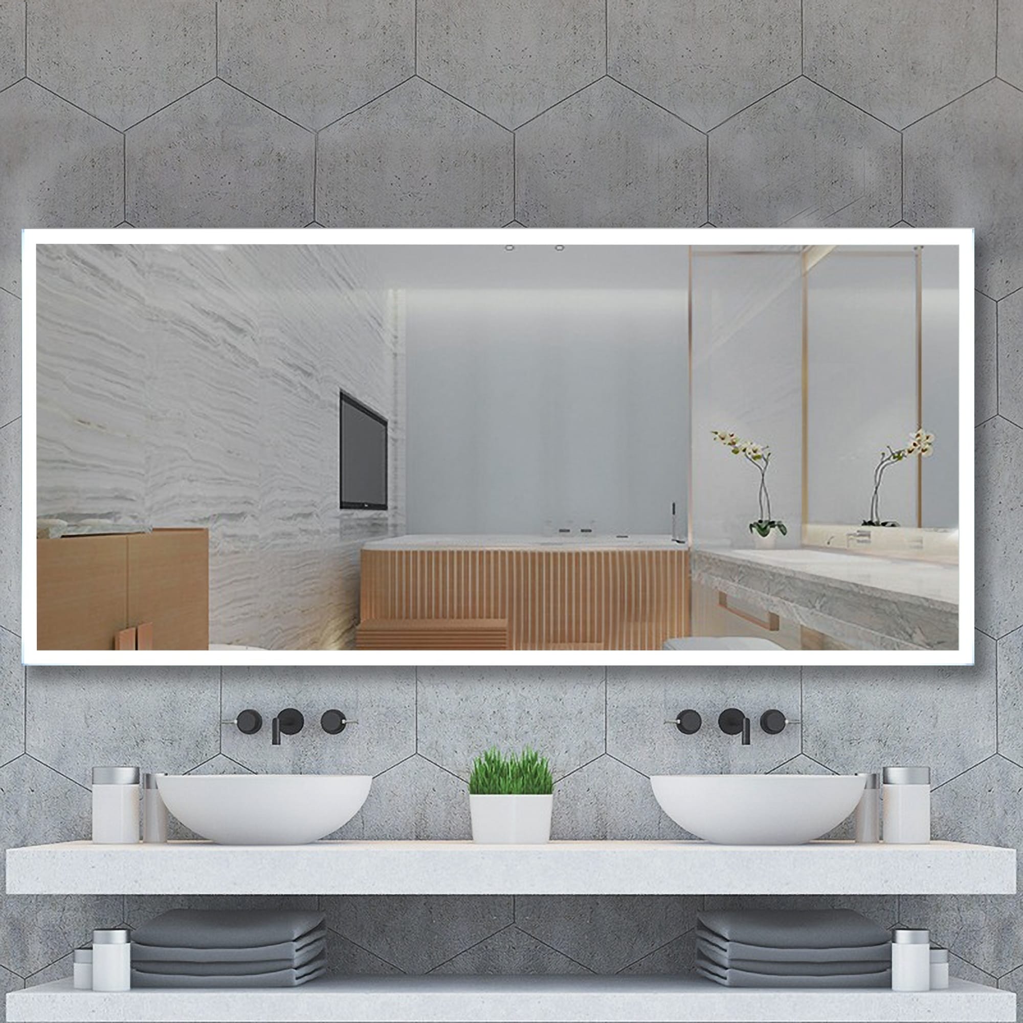 Vanity Art 60-inch LED Illuminated Horizontal Vanity Wall Mirror - 48 x 1 x 28 Inches