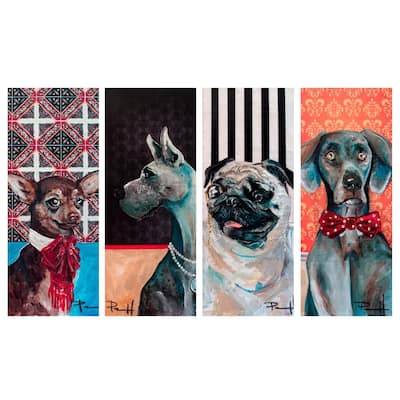 Fancy Dogs by Sean Parnell Wrapped Canvas Art Print Set of 4 - 8x20x4