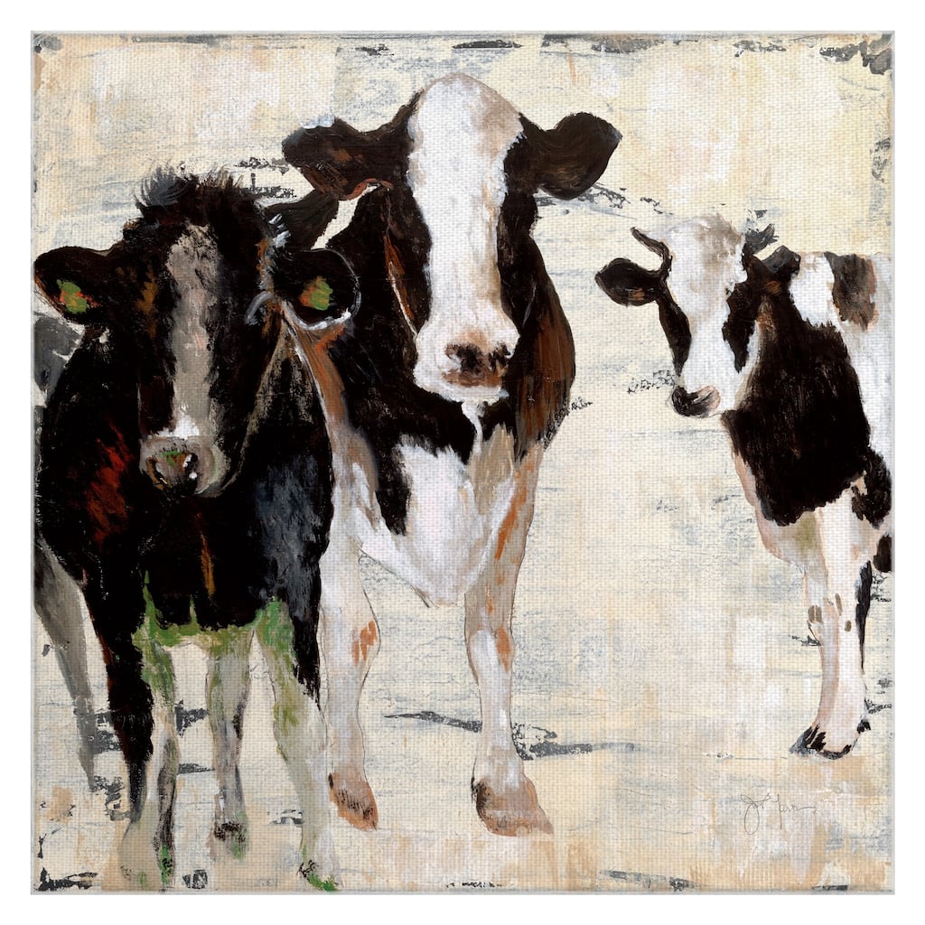 Hangin' Out with Farmhouse Cows by Janet Tava Wrapped Canvas Painting - 30x30