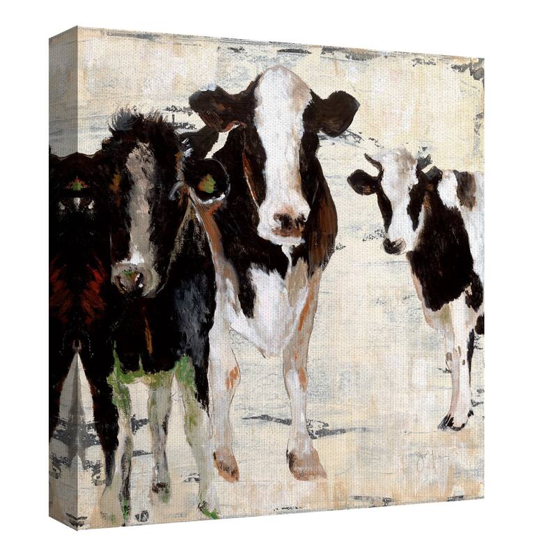 Hangin' Out with Farmhouse Cows by Janet Tava Wrapped Canvas Painting - 30x30