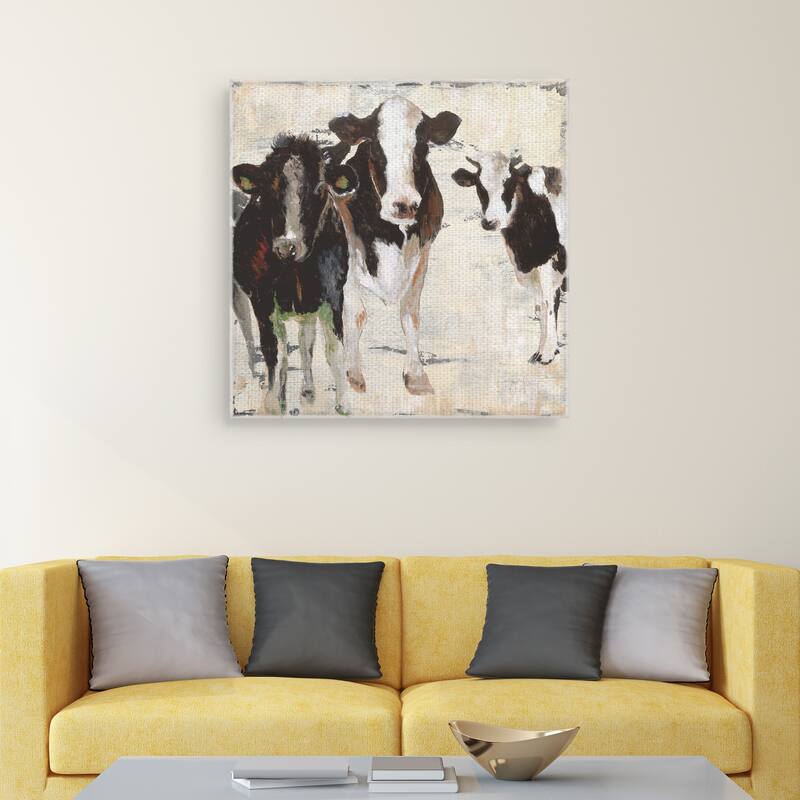 Hangin' Out with Farmhouse Cows by Janet Tava Wrapped Canvas Painting - 30x30