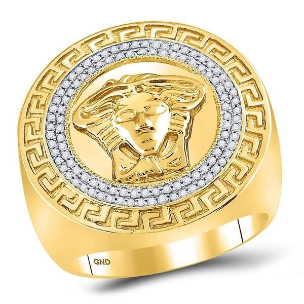 Details about / 14K Yellow Gold Finish Mens Round Diamond Medusa Face Fashion Ring 0.53 Ct