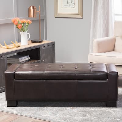 Guernsey Contemporary Tufted Bonded Leather Storage Ottoman Bench by Christopher Knight Home