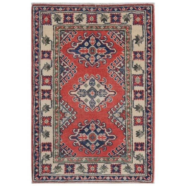 Handmade Green Kazak Oriental Foyer Rug 2x3