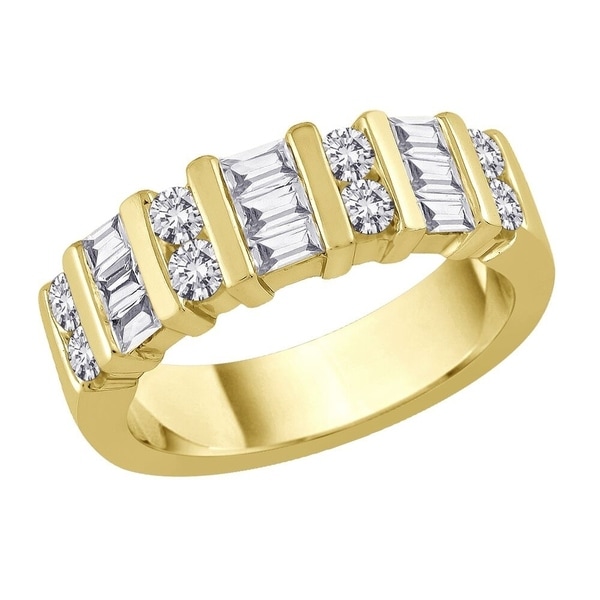 14K Yellow Gold 1ct TDW Round and Baguette Diamond Wedding