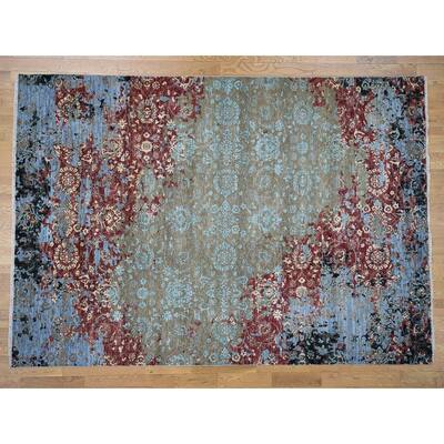 Hand Knotted Red Modern & Contemporary with Wool Oriental Rug (9' x 12'10") - 9' x 12'10"