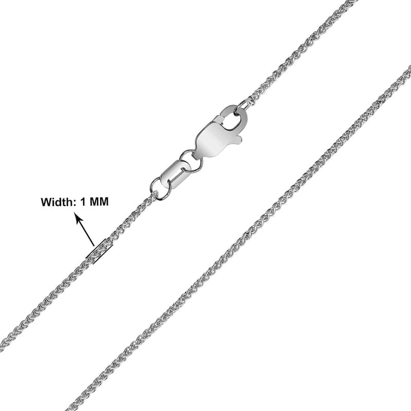 10K White Gold 1mm Wheat Chain with Lobster Clasp - 18 Inch