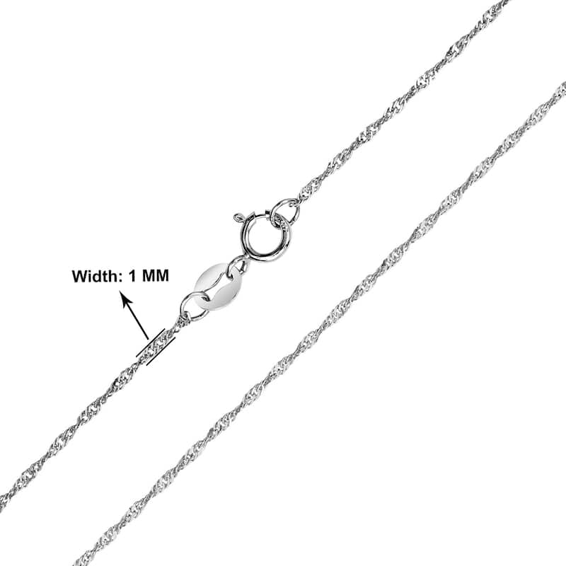 10K White Gold 1mm Singapore Rope Chain with Spring Ring Clasp - 16 Inch