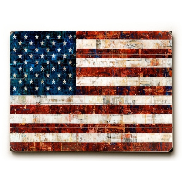 American Flag Collage - Planked Wood Wall Decor by Stella Bradley