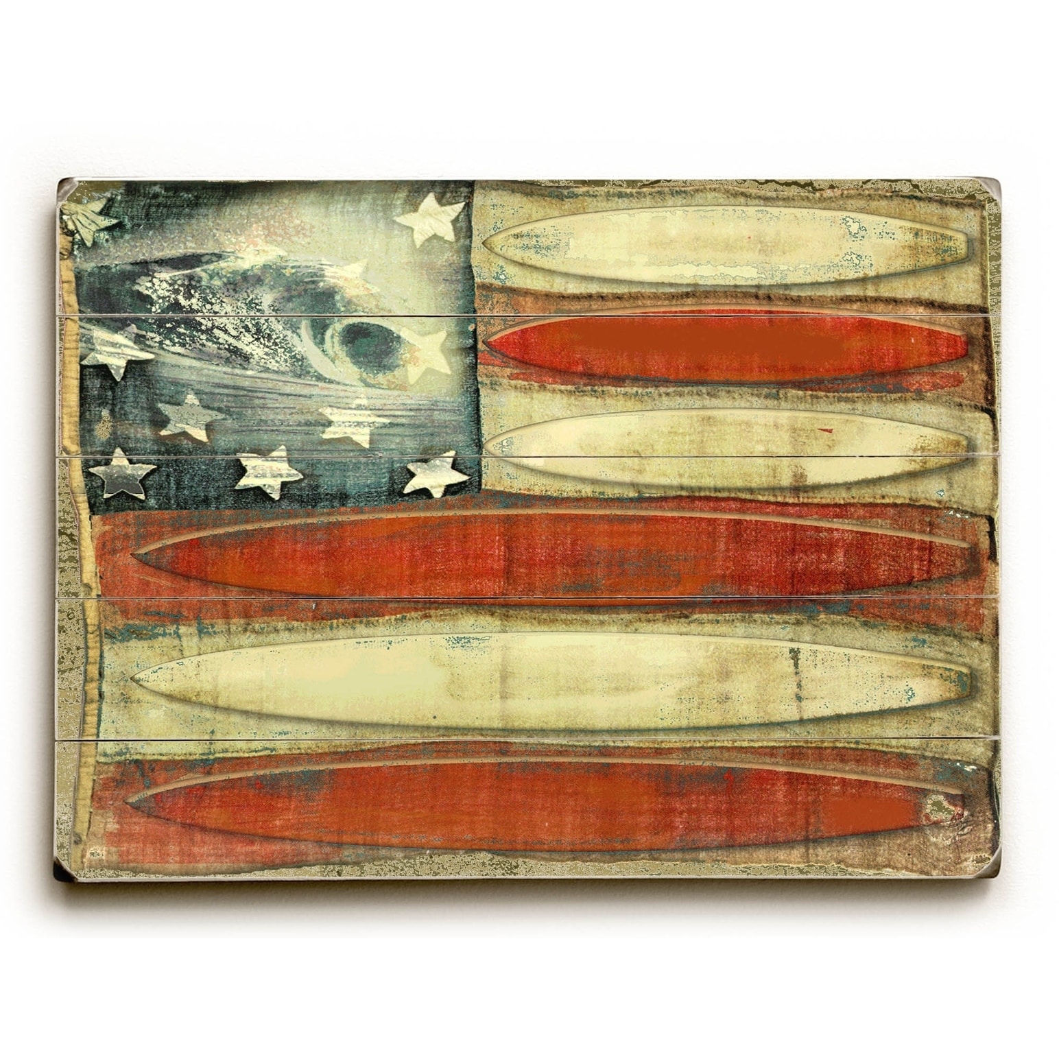 American Flag -Surfboards - Planked Wood Wall Decor by Lynne Ruttkay