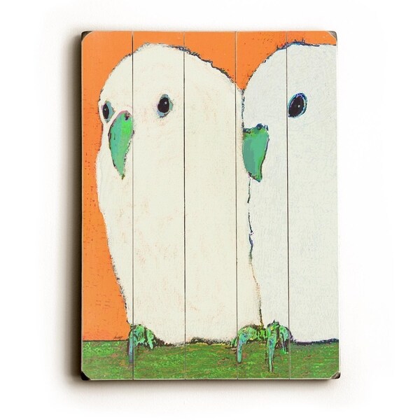 Parakeets No text - Planked Wood Wall Decor by Lisa Weedn